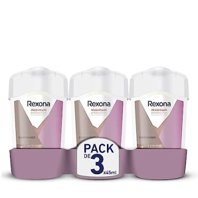 Bild av Rexona Maximum Protection deodorant antiperspirant kräm för kvinnor, mjuk solid förtroende, 45 ml, 3 pack