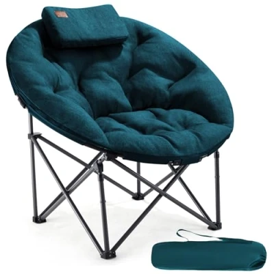 Bild av EVER ADVANCED Lyxig campingstol, vikbar Moonchair XXL 150 kg, rund fällstol, tjock vadderad, överdimensionerad vikstol, högt ryggstöd med kudde, extra bred för utomhus, trädgård, balkong, inomhus