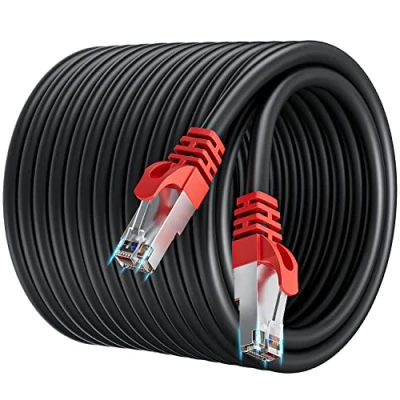 Bild av 30m Nätverkskabel Cat 7, höghastighets Internetkablar Utomhus 10Gbps 600MHz Ethernet Kabel LAN Skärmad SFTP RJ45 Lång 30 Meter Gigabit Patch Svart för PS5/4 Switch Router Modem