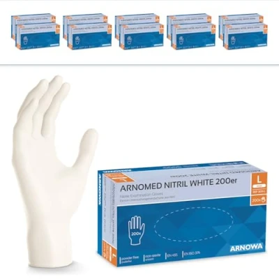 Bild av ARNOMED engångshandskar vit 2000 st, L, nitrilhandskar puderfria, latexfria, gummi, handskar nitril, i S, M, L &amp; XL