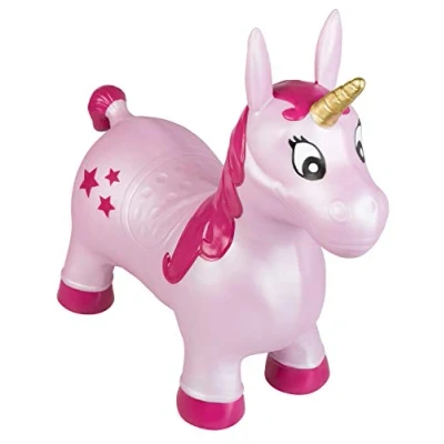 Bild av Idena 40133 hopphäst enhörning rosa med stjärnor, inklusive luftpump, kan belastas upp till 50 kg, perfekt för inomhus och utomhus, i parken eller dagis, ca 59 x 23 53 cm