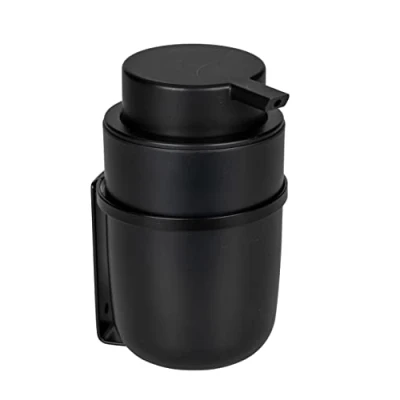 Bild av Wenko Turbo Loc Tvåldispenser Carpino, pumpdispenser av högkvalitativ plast för fastsättning utan borrning på släta ytor upp till 250 ml flytande tvål, vägghållare metall, svart, 8 x 13 10 cm, 25347100