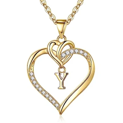 Bild av TINGN halsband med hjärta för flickor, tonårsflickor och kvinnor, A Z hänge hjärtformade initialer, H14K guldpläterad, fin design, present smycken, Guld