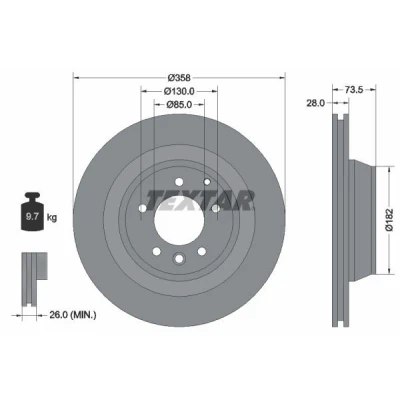 Bild av TEXTAR PRO 92151403 Disque de frein 358 28 05/07 130 ventilé l&#039;intérieur revêtu sans boulon fix roue, moyeu roue PORSCHE: Cayenne
