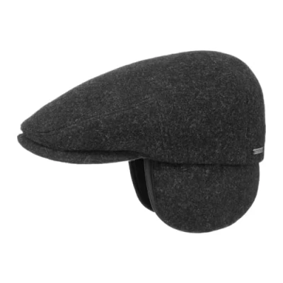 Bild av Stetson Kent Wool Öronklaffar Flat Cap Damer/Herrar Made in the EU ullkeps keps med skärm, öronklaffar, foder, foder vinter höst M (56 57 cm) antracit