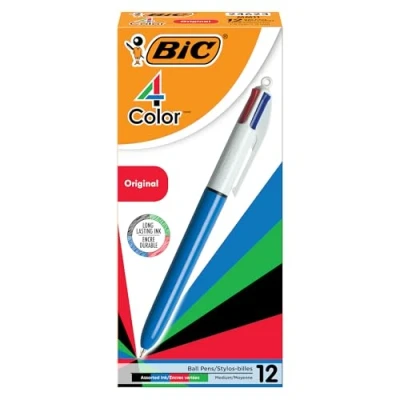 Bild av BIC 4 Color Ballpoint Pen, Medium Point (1.0mm), Assorted Inks, 12 Count, red