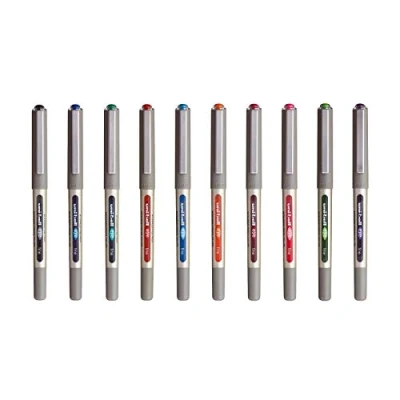 Bild av Uni ball Mitsubishi Pencil 10 fina ögonpennor UB 157 rullpennor flytande bläck 0,7 mm spets medium skrift sortiment av 8 olika färger