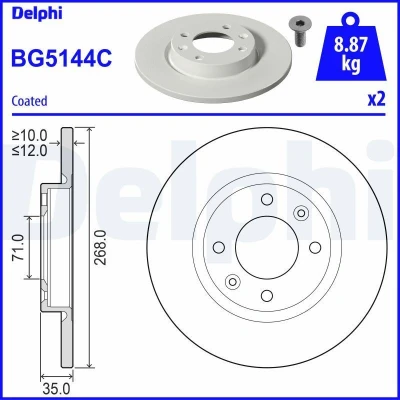 Bild av DELPHI Bromsskiva PEUGEOT: 208 II Hatchback, 2008 II, CITROËN: C4 III OPEL: Corsa F Hatchback 268mm 12mm 4 full belagd BG5144C 1670945780