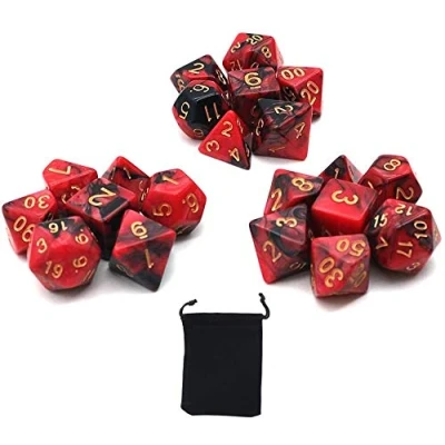 Bild av DollaTek Polyhedral tärningsset bordsspel tärningar 3 uppsättningar x 7 (21 delar) Die Series D20 D12 D10 D8 D6 D4 DND RPG MTG dubbla färger en del (svart och röd)