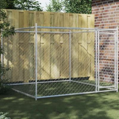 Bild av Hundgård med dörr grå 2x2x1,5 cm galvaniserat stål