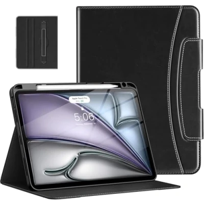 Bild av MoKo Case for iPad Air 11 Inch M2 2024/ 5th/4th Gen 2022/2020 &amp; Pro 2022/2021 with Pencil Holder, Premium Leather Folio Stand Cover, Black