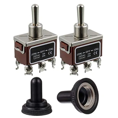 Bild av BOJACK RT1322FS vippströmbrytare 125 V 20 A tillfälliga automatiska återställningsbrytare 250 15 DPDT på/av ON 6 terminalstift med vattentät metall (paket 2 st)
