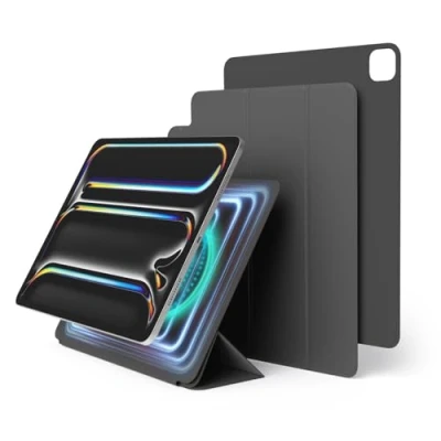 Bild av elago Magnetiskt foliofodral till iPad Pro 13 tum fodral (M4) bakplattan kan fästas på metallmaterial, väckning/sömnfunktion, kompatibel med Apple Pencil 2 (mörkgrå)