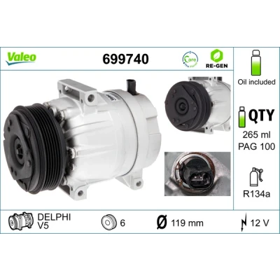 Bild av VALEO 699740 compresseur De Climatisation V5 12 PAG 100 R 134a avec huile ECHANGE STANDARD RENAULT: LAGUNA 2, Vel Satis
