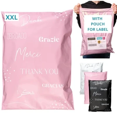 Bild av 20 Vinted paketpaket med glid storlek XXL 60 x 45 cm 100% OPAK/ULTRA RESISTANT/Vattentät Fraktkuvert i plast Kläder &amp; Kartong Postväska Tackväska