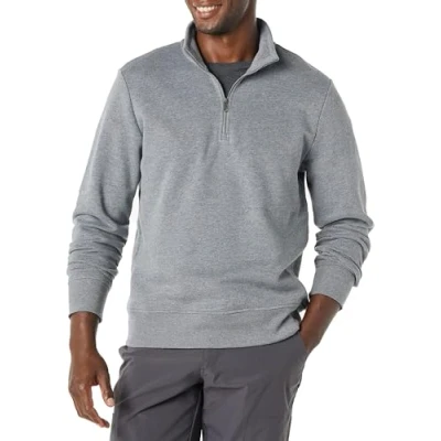 Bild av Amazon Essentials Men&#039;s Långärmad fleecetröja med kvartsdragkedja, Mellangrå ljung, S