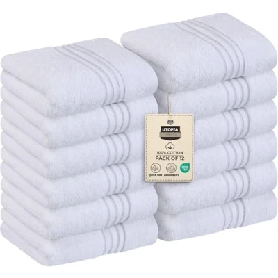 Bild av Utopia Towels Lyxiga tvättlappar 100% kammad ringspunnen bomull, ultramjuk och högabsorberande, tjocka ansiktshanddukar 30 x cm högkvalitativa (12 pack) (Vit)