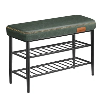 Bild av VASAGLE EKHO Collection Skobänk, förvaringsbänk, hallmöbler, PU med sömmar, modern stil från mitten av århundradet, belastning 135 kg, 30 x 80 50 cm, Skogsgrön LSB054C01