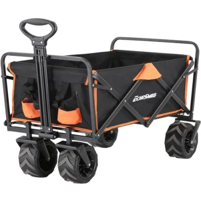 Bild av EchoSmile Bollervagn vikbar 160 kg lastkapacitet stor camping och transportvagn med justerbart handtag, 360 roterbara hjul, terräng trädgårdsvagn, handvagn för utomhusbruk