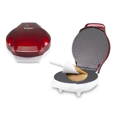Bild av BEPER P101CUD002 Electric waffle iron, 1000 W, 18cm Griddle plate for cones, Heat insulating handle, Cones accessory included, White/Red
