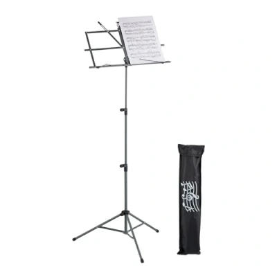 Bild av Relaxdays Notställ, fällbart musikstativ, HBT: 140 x 53 49 cm, utdragbar, av metall, gitarr, fiol, sång, grå