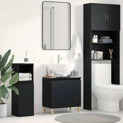 Bild av vidaXL Modernt badrumsskåp i svart ek Stilren förvaringslösning konstruerat trä Kompakt vanity Snygg design för grooming behov Hemorganisation Inomhuslösningar Hållbar