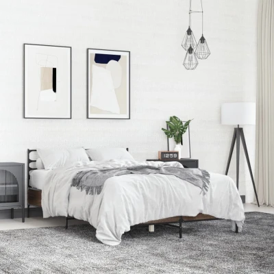 Bild av vidaXL Sängram brun ek 120x200 cm konstruerat trä och metall, säng, gästsäng, dubbelsäng, sängar, gästsängar, dubbel sängar
