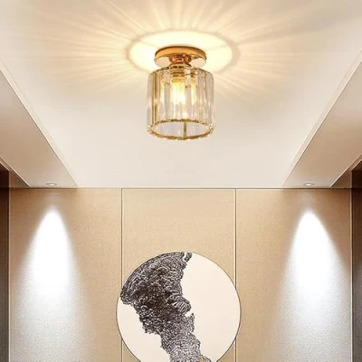 Bild av Modern kristall taklampa, mini guld taklampa E27 rund ljuskrona, för hall entré kök sovrum vardagsrum Belysning