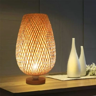 Bild av GUANSHAN bambu vävd bord zen stil lampskärm dekorativ nattlampa atmosfär ljus för sovrum, vardagsrum