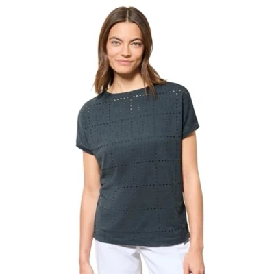 Bild av Cecil MIT Lochmuster Tshirt med print, Storlek: XS, Grün