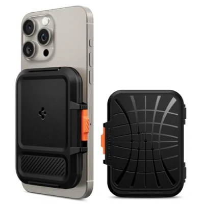 Bild av Spigen Lock Fit MagFit Magnetisk Korthållare Designad för Magsafe med Låssystem Kompatibel iPhone 16/15/14/13/12 Modeller Wallet Svart