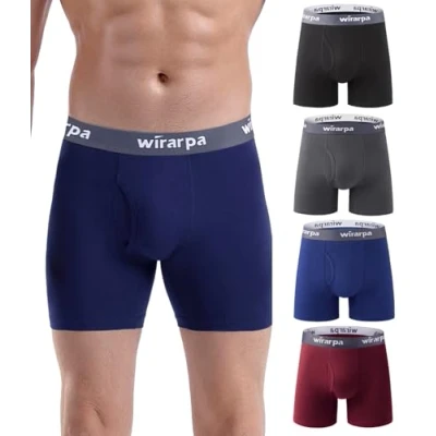 Bild av wirarpa boxerkalsonger för män, bomull, stretch, underkläder, öppen gylf, tagglösa kalsonger, normalben, 4 pack, XL