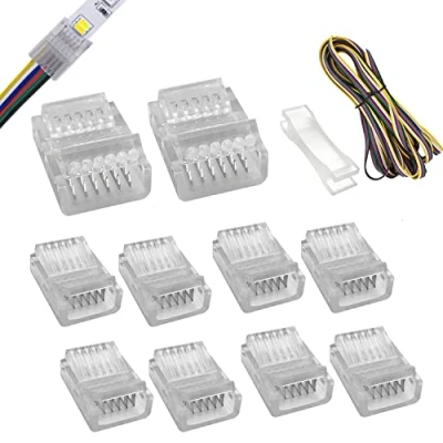 Bild av 6 polig LED kontakt 12 mm bred otrådfri lödremsa till kabel snabbanslutningsadapter med 5 m förlängningssladd för vattentät eller icke RGB WW RGB+CCT remsa lampor 10 pack