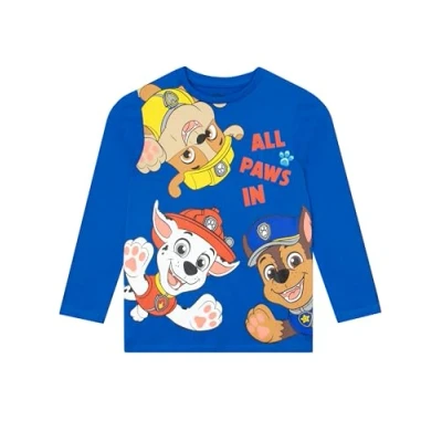 Bild av PAW Patrol T Shirt Pojkar Långärmad Chase, Marshall och Rubble Tshirt Toppar Blå 104