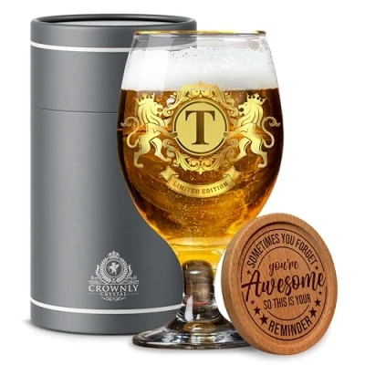 Bild av CROWNLY CRYSTAL® Personliga gåvor för män, ölglas, presenter till pappa, födelsedagspresenter pojkvän, farfar, make, presentset, pintglasögon, anpassade