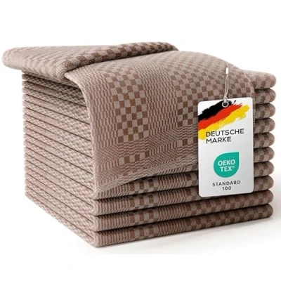 Bild av LEFUNDA® Set med 10 diskhanddukar kökshanddukar i 100% bomull, 220 GSM, mjuka, superabsorberande disk handdukar, heltstråd Kökshanddukarna, 50 x 70 cm (brun, 10)