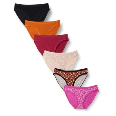 Bild av Amazon Essentials Women&#039;s Bikinitrosor underkläder i bomull (finns plusstorlek), Pack of 6, Blommig/Flerfärgad/Prickar, XL