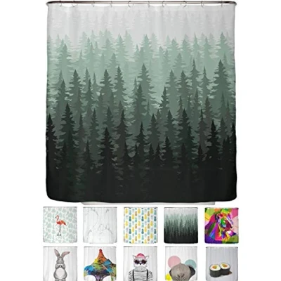 Bild av arteneur® Duschdraperi, mögelbeständigt, 200 x 220 cm, återvunnet med Oeko Tex standard 100, viktad fåll, ogenomskinligt, vattentätt, tvättbart, 12 ringar och e bok, granskog