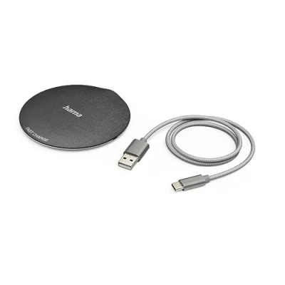 Bild av Hama Trådlös laddare 10 W Qi FC10 metall (induktionsladdare kompatibel iPhone 12/11 /11 Pro/XS/XS Max/XR/X /8/8 Plus, Samsung Galaxy S10 /S9 / S9 + S8 S6, Universal Charging Pad) svart
