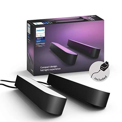 Bild av Philips Hue Play Light Bar svart 2 pack, med strömkontakt: bordslampa, LED modul, White and Color, Zigbee, Sync, trådlös, kompatibel Amazon Alexa (Echo Dot), Google Home Assistant (Google Mini, Home) och Siri (Apple Homepod)
