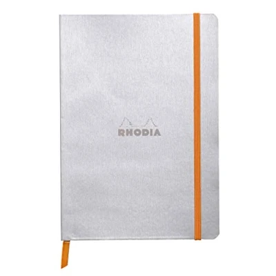 Bild av Rhodia 117451C Anteckningsbok Rhodiarama med mjukt kuvert, prickigt rutnät, 80 ark, 90 g elfenbensfärgat papper, A5 148 x 210 mm, bokmärke, innerficka, 1 st, silver