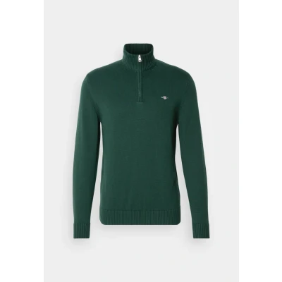 Bild av GANT Herr Tricot Décontracté En Coton À Demi Zip, Tartan Green, XL