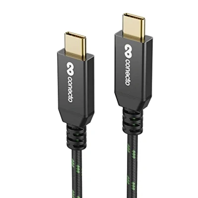 Bild av conecto, USB C till C, 3.1, Gen 2, snabbladdningsfunktion, guldpläterad kontakt, E märke, 5A/100W, 10 GB/s, 4K 60 Hz, svart/grön, 0,50 m
