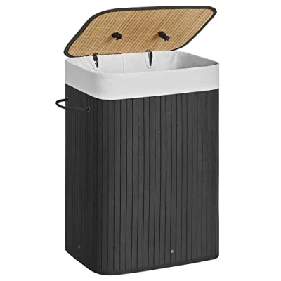 Bild av SONGMICS Tvättkorg, vikbar, rektangulär tvättkorg i bambu, med tvättbar avtagbar väska, 3 handtag, 40 x 30 60 cm, svart LCB10B