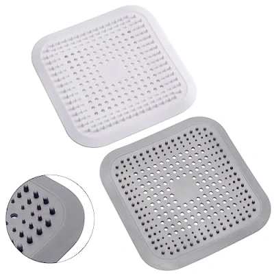 Bild av Alyvisun 2Pcs Silikon Hårfångare Dusch Dräneringssil med Sugkoppar, Vikbar Avloppsskydd Hårfilter för Dusch, Avloppssil Diskbänkssil Badrum, Badkar, Kök (Vit + Grå)