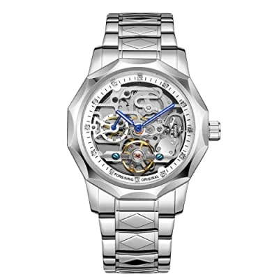 Bild av Skelettklocka för män, tourbillon design, analog, automatisk klocka i rostfritt stål, mekanisk