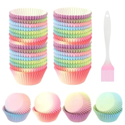 Bild av 800 stycken muffinsformar papper minimuffins papperskoppar med bakpensel livsmedelskvalitet muffinsform cupcake formar för bakning dessert party bröllop