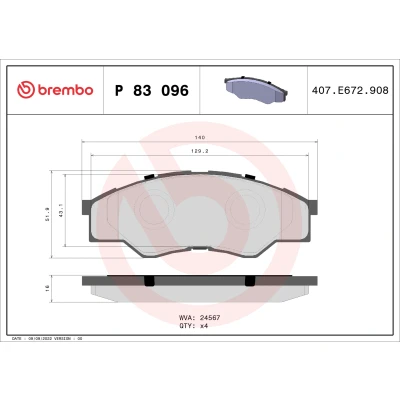 Bild av BREMBO P 83 096 Jeu de plaquettes frein contact signal d&#039;usure exclu sans accessoires TOYOTA: HILUX 3 Pick up
