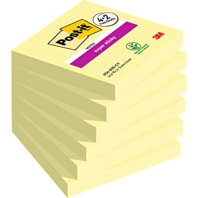 Bild av Post it Super klisterlappar, kanariegul, 76 mm x mm, 90 ark/dyna, 4 + 2 gratis dynor/pack, 654 SSCY P4+2