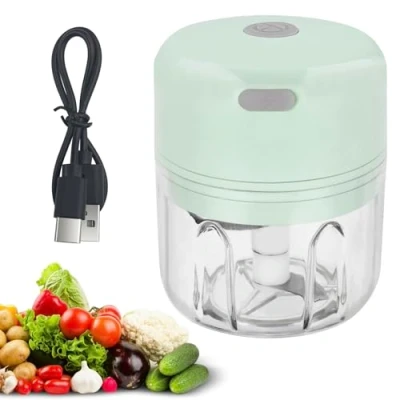 Bild av Baxcdyswe elektrisk kökshackare 250 ml, mini mixer, USB multi uppladdningsbar hackare, 3 blad i rostfritt stål, bärbar liten mixer för kött, frukt, vitlök (grön)